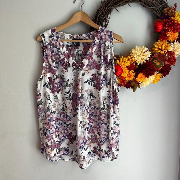 Cynthia Rowley Sleeveless Womens Floral Chiffon Blouse XTRA-LARGE XL White Pink - Picture 1 of 9